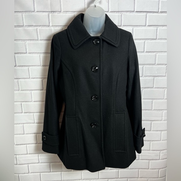 LONDON FOG Women's Classic Single Breasted Wool Coat/black size M - Picture 5 of 9